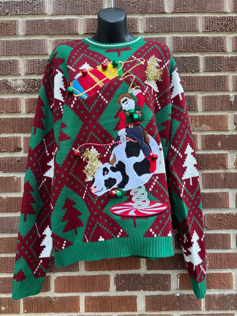 Blizzard Bay Mens Sz XL Ugly Christmas Sweater XL Rodeo Cowboy Santa Bull Riding